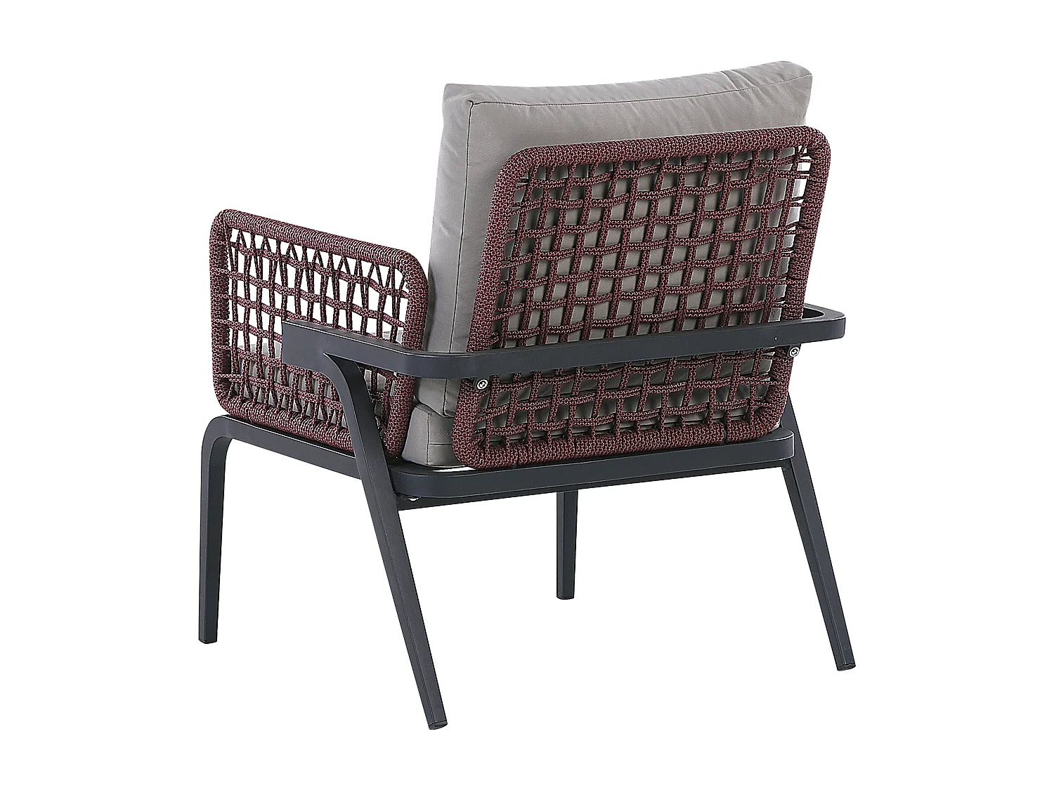 Loungeset Aluminium schwarz Flechtseil burgunderrot 4-Sitzer Kissen grau Sciacca