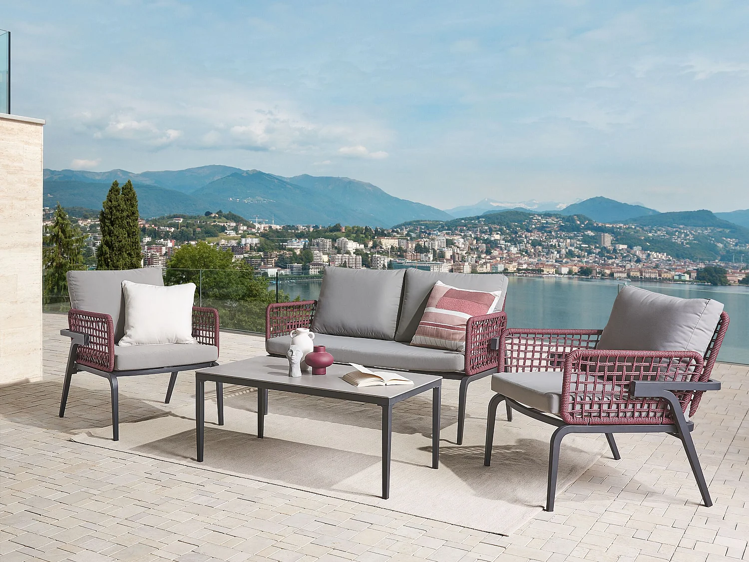 Lounge Set mit Tisch 4-Sitzer SCIACCA Metall Grau
