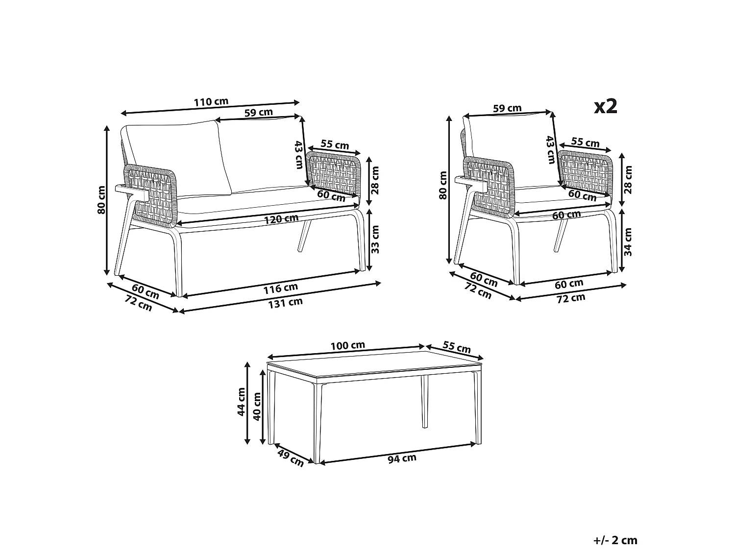 Conjunto de jardim com mesa 4 lugares SCIACCA Metal Cinzento