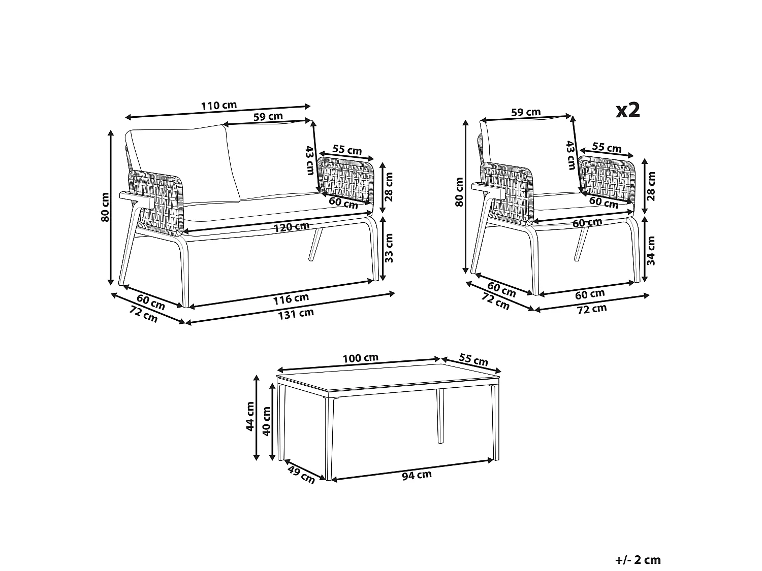 Lounge Set mit Tisch 4-Sitzer SCIACCA Metall Grau