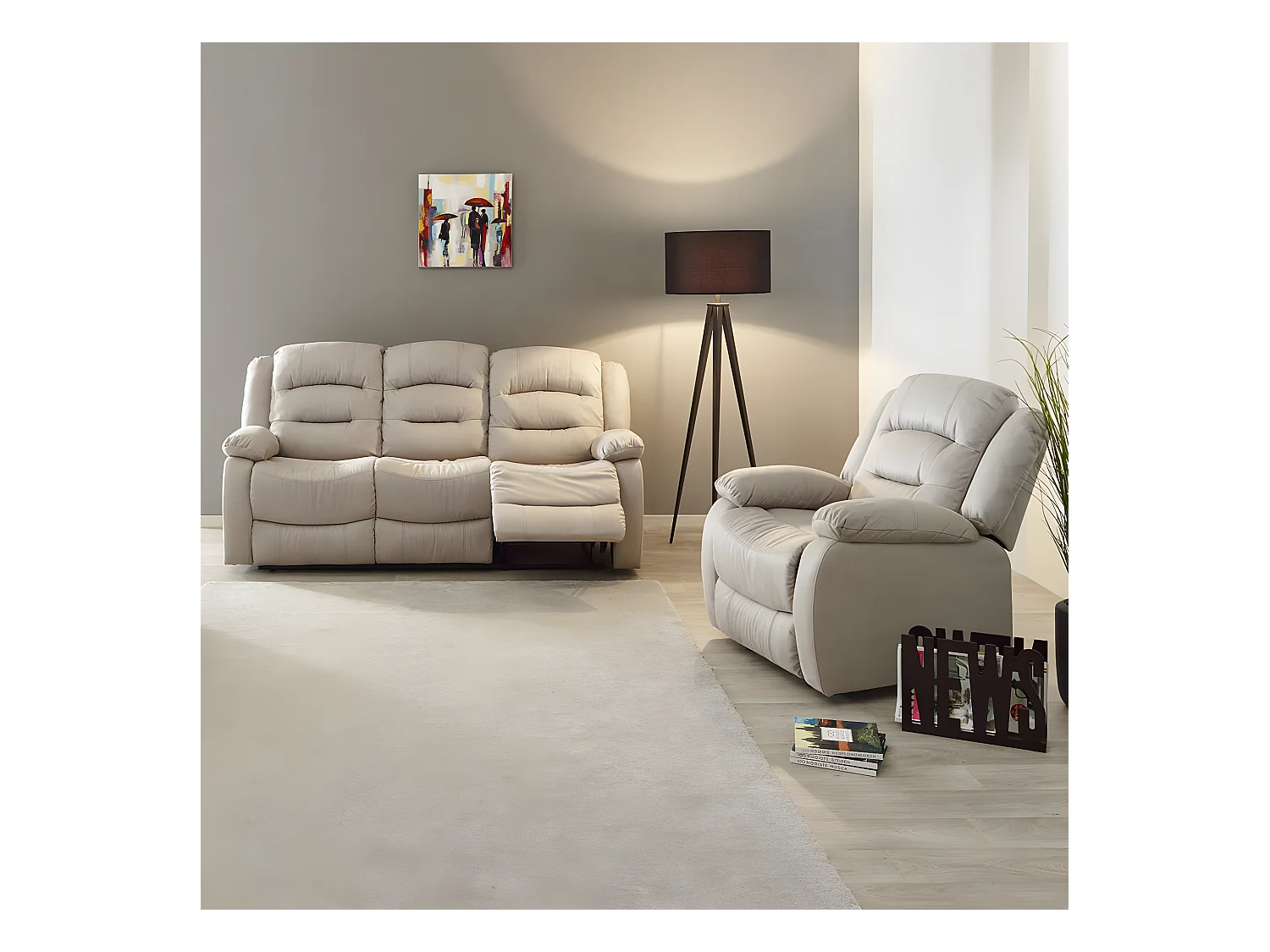 JANS - Canapé Relax Manuel 3 Places + Fauteuil Relax