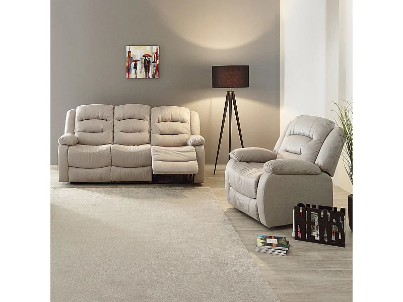 JANS - Canapé Relax Manuel 3 Places + Fauteuil Relax