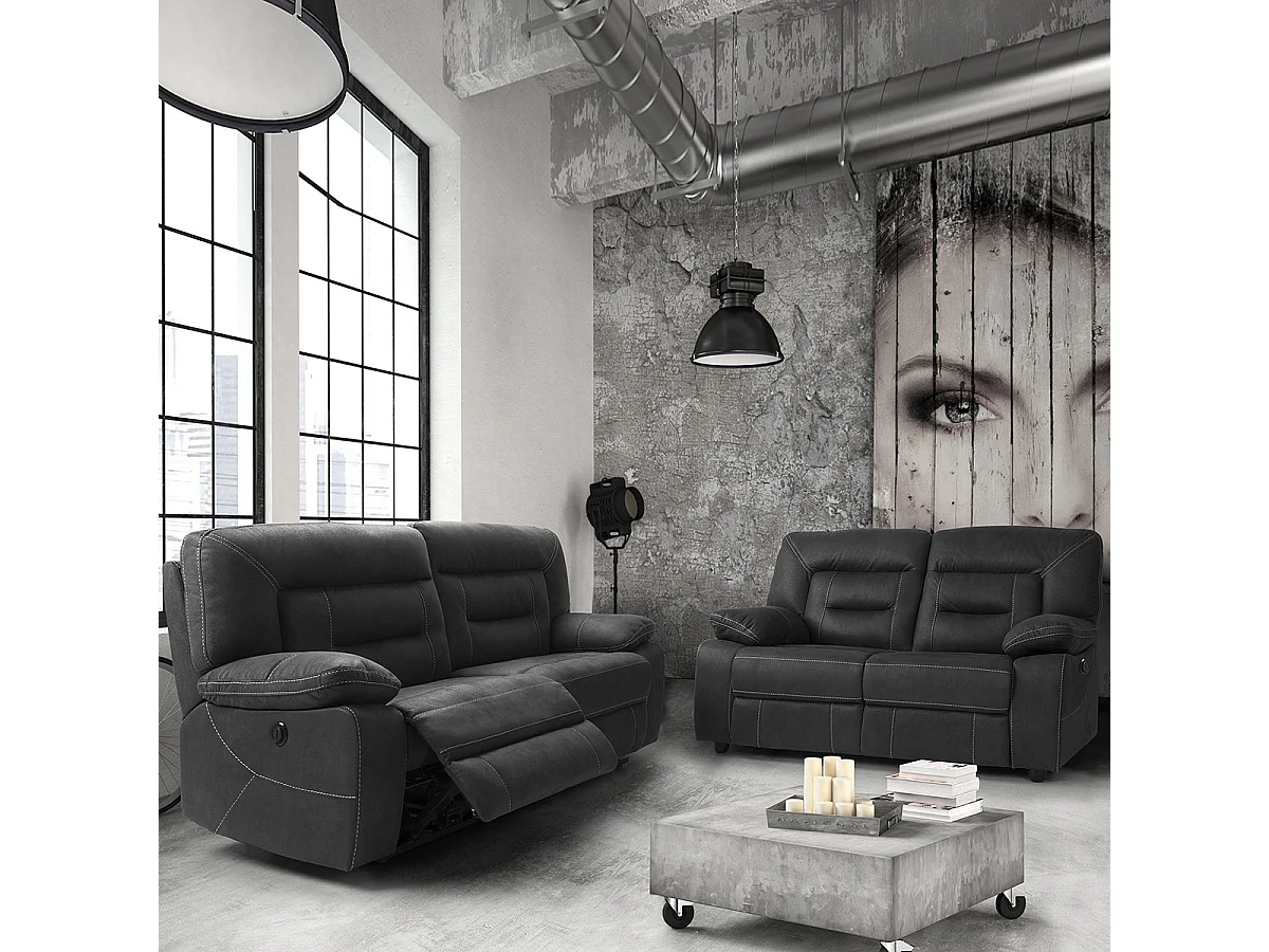 ALMERIA - Canapé Relax Electrique 3 Places Gris Foncé
