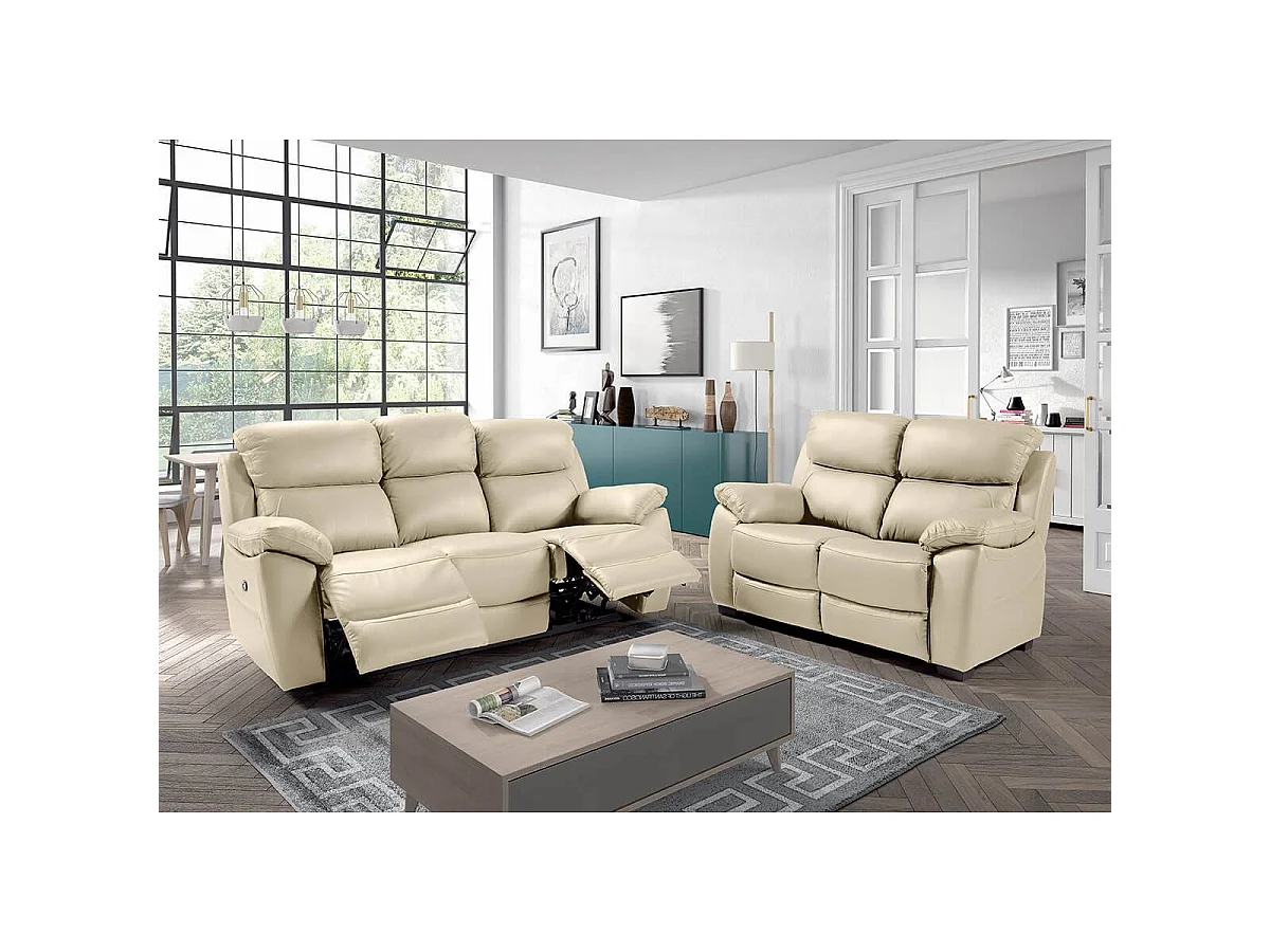 TURIN - Canapé Relax Manuel 3 Places Crème