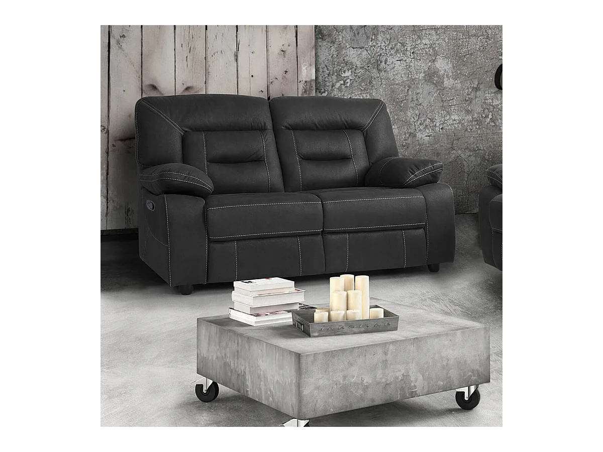 ALMERIA - Canapé Relax Manuel 2 Places Gris Foncé