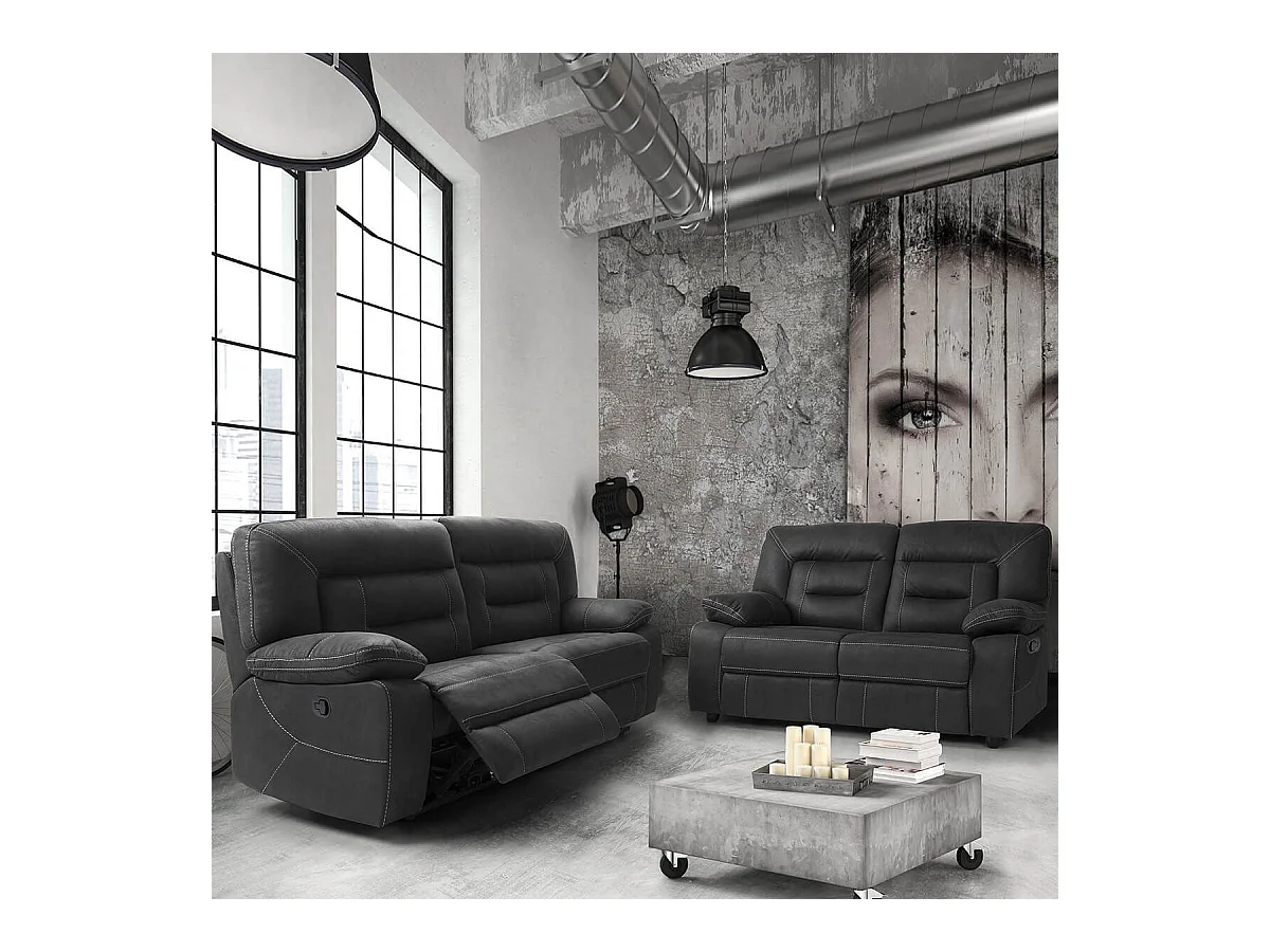 ALMERIA - Canapé Relax Manuel 2 Places Gris Foncé