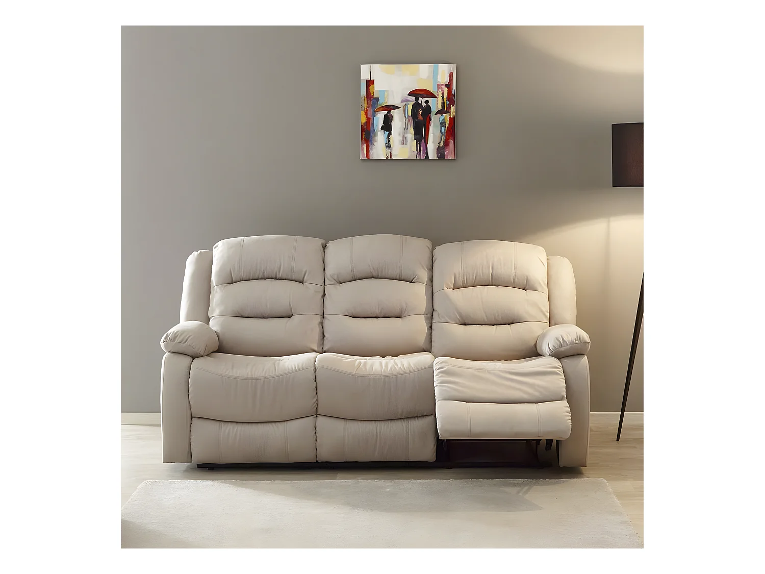 JANS - Canapé Relax Manuel 3 Places Tissu Beige