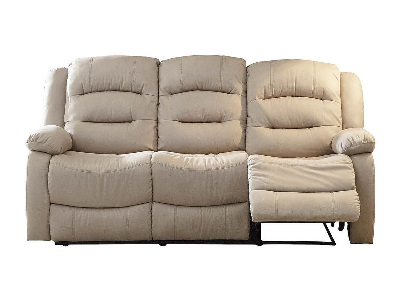 JANS - Canapé Relax Manuel 3 Places Tissu Beige