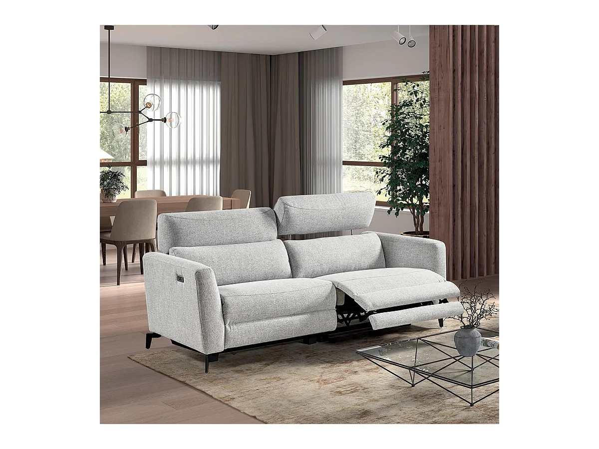 MUMBAI - Canapé Relax Electrique 3 Places Gris Clair