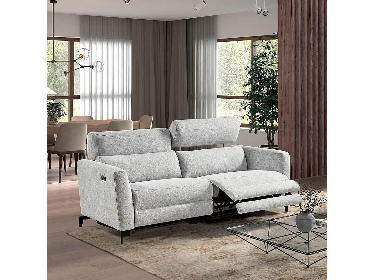 MUMBAI - Canapé Relax Electrique 3 Places Gris Clair