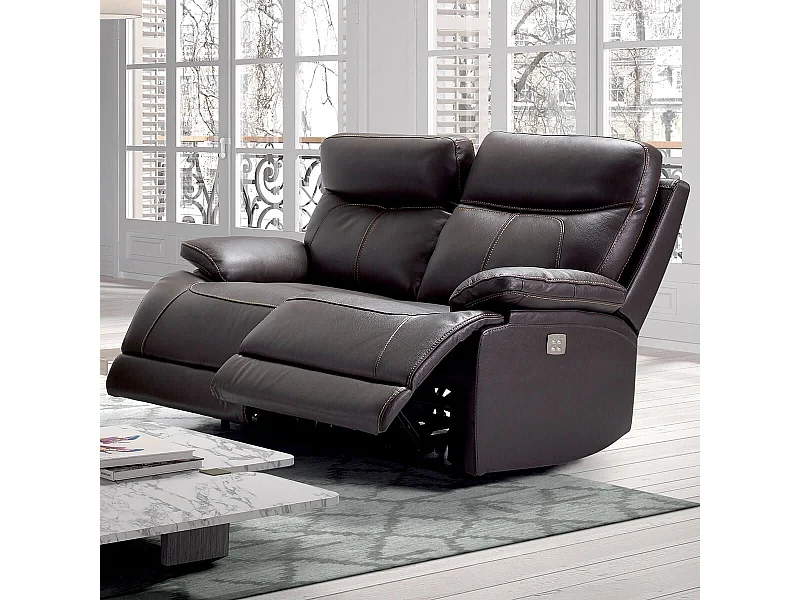CORDOUE - Canapé Relax Electrique 2 Places Cuir Marron