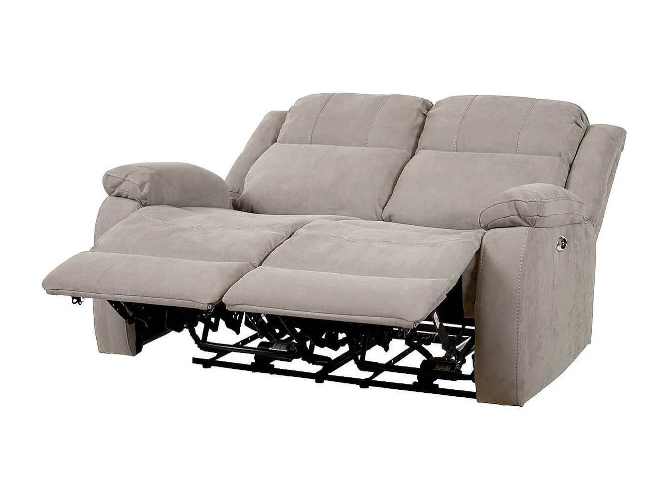 LORYS - Canapé Relax Electrique 2 Places Tissu Gris Clair