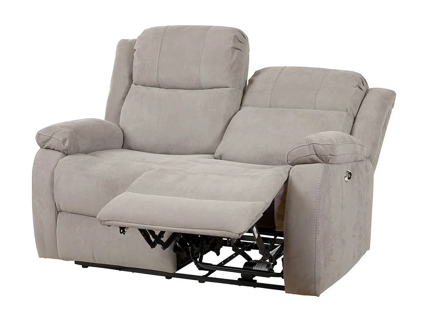 LORYS - Canapé Relax Electrique 2 Places Tissu Gris Clair