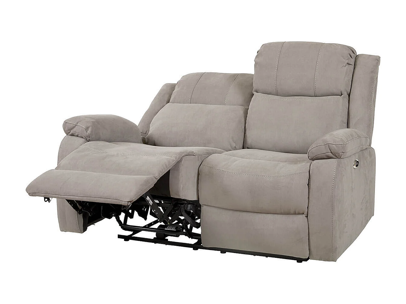 LORYS - Canapé Relax Electrique 2 Places Tissu Gris Clair