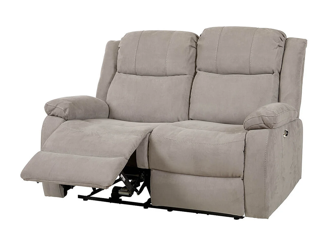 LORYS - Canapé Relax Electrique 2 Places Tissu Gris Clair