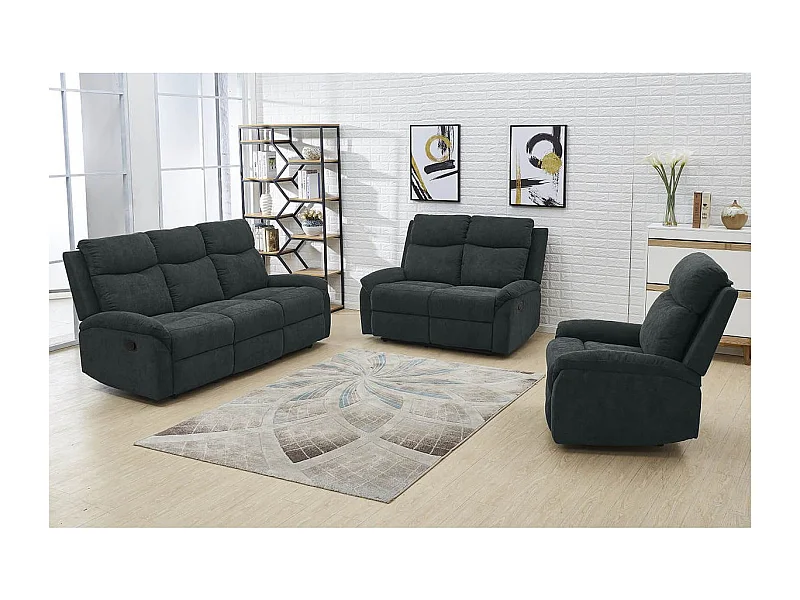 SACRAMENTO - Canapé Relax Manuel 3 Places Tissu Gris Foncé