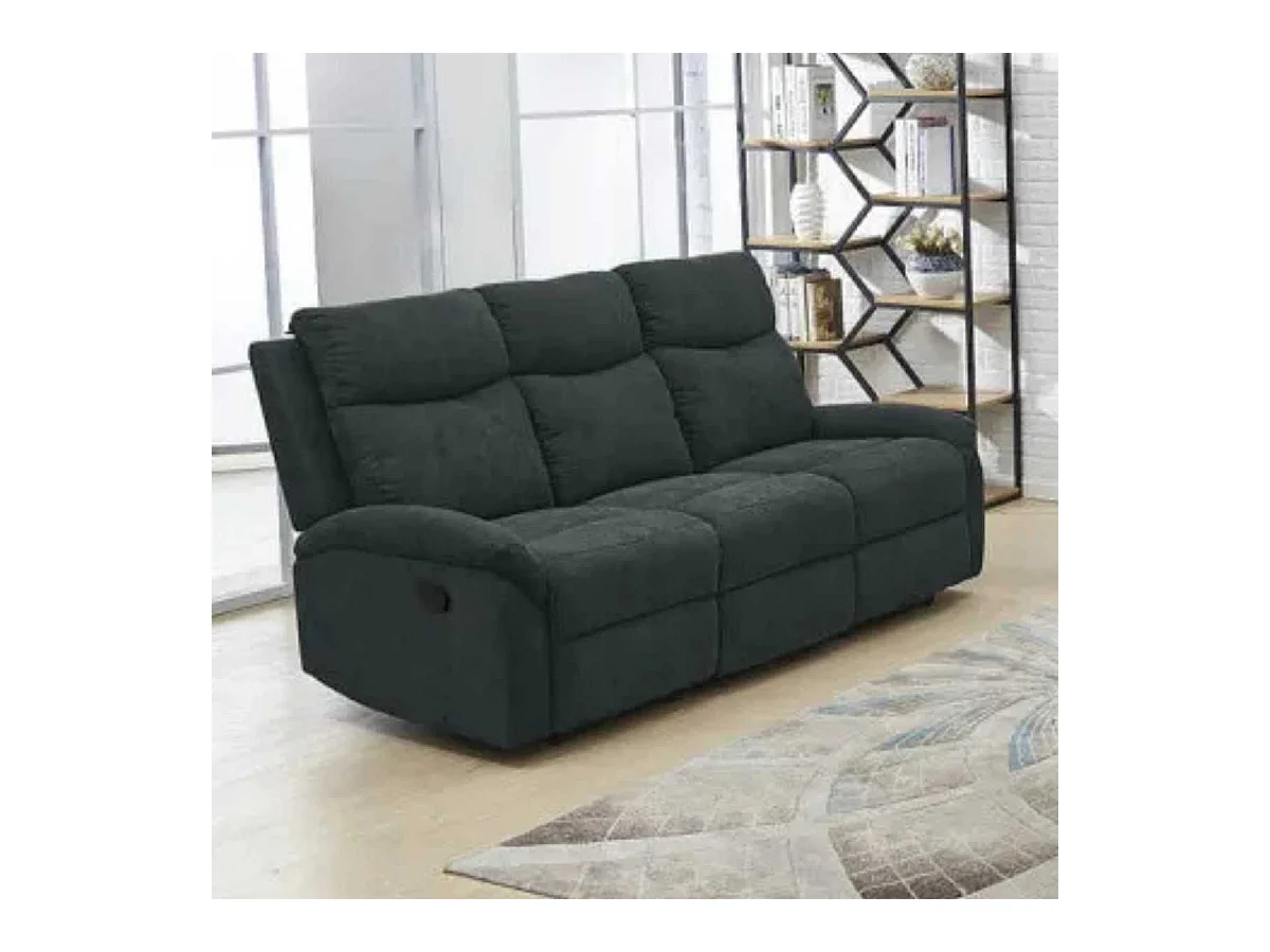 SACRAMENTO - Canapé Relax Manuel 3 Places Tissu Gris Foncé