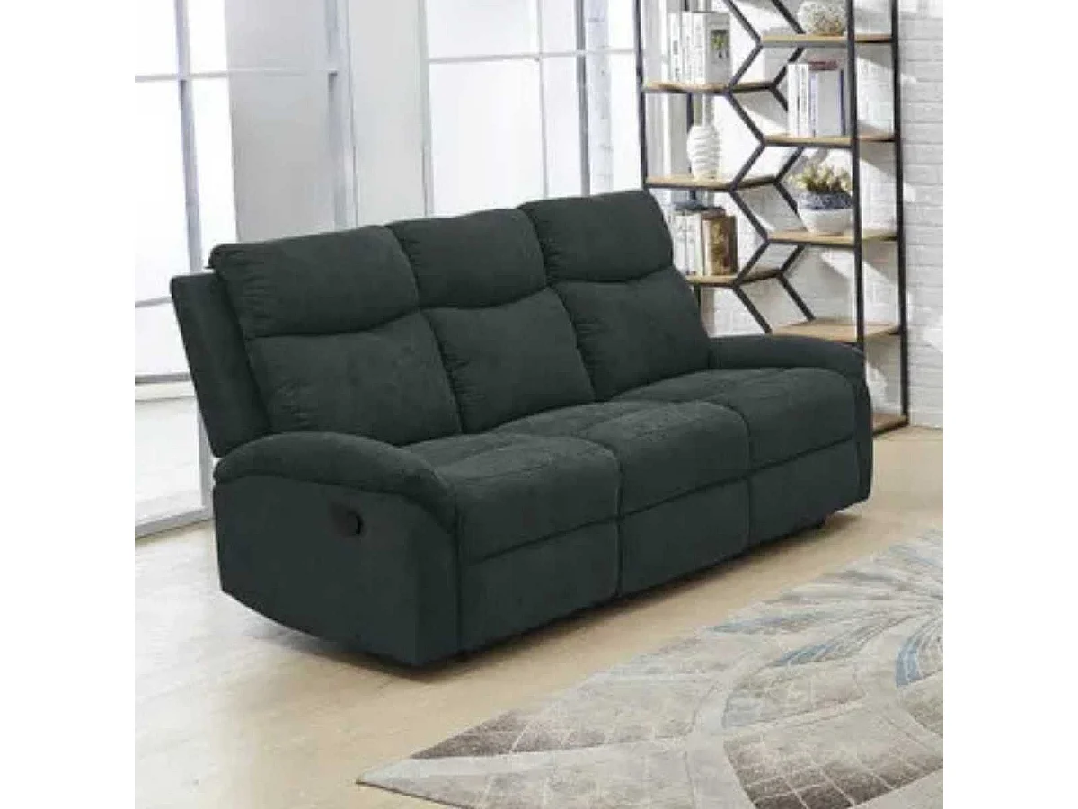 SACRAMENTO - Canapé Relax Manuel 3 Places Tissu Gris Foncé