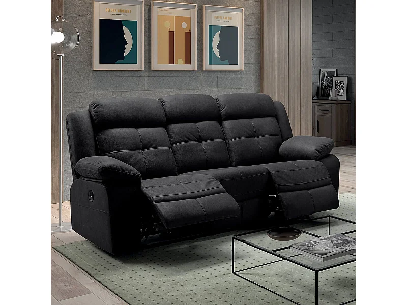 FABARES - Canapé Relax Electrique 3 Places Gris