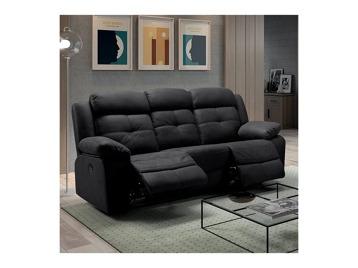 FABARES - Canapé Relax Electrique 3 Places Gris