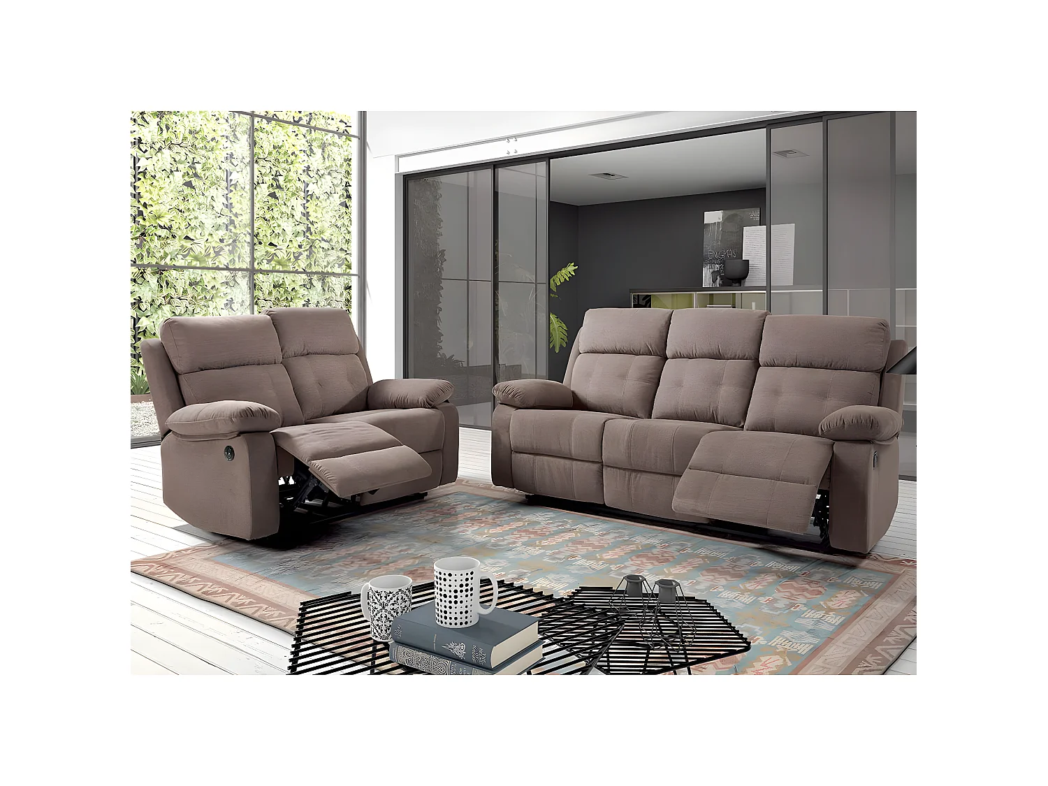 AZUAGA - Canapé Relax Electrique 3 Places Tissu Marron