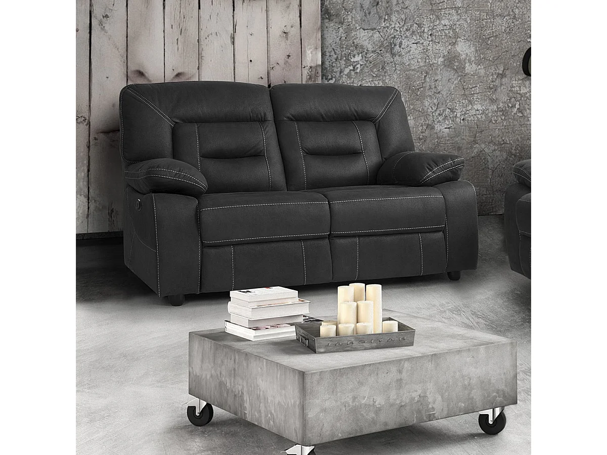 ALMERIA - Canapé Relax Electrique 2 Places Gris Foncé