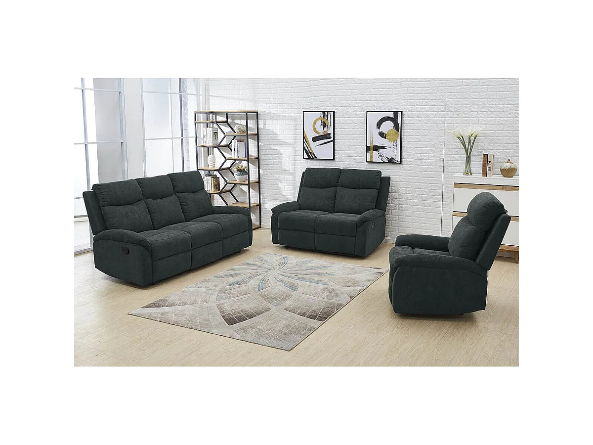 SACRAMENTO - Canapé Relax Manuel 2 Places Tissu Gris Foncé