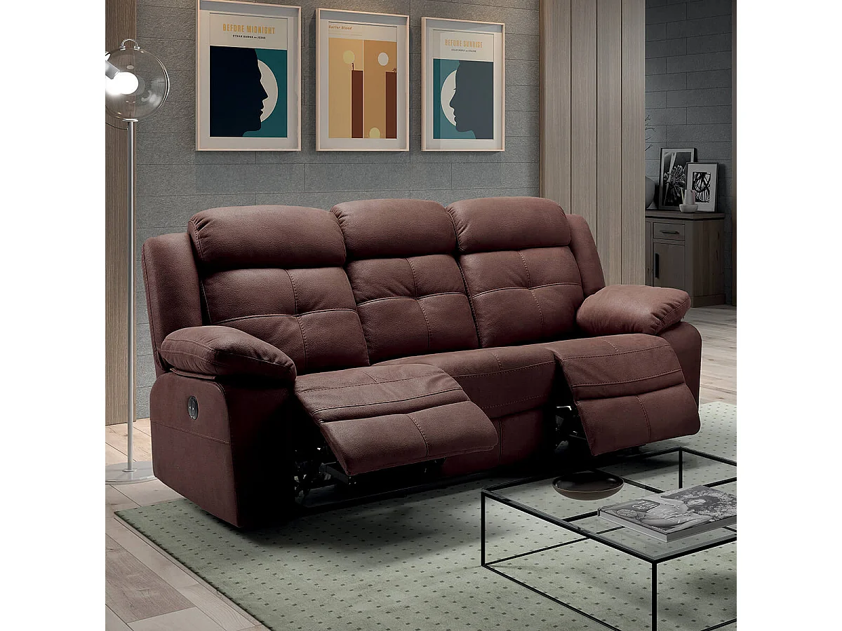 FABARES - Canapé Relax Electrique 3 Places Chocolat