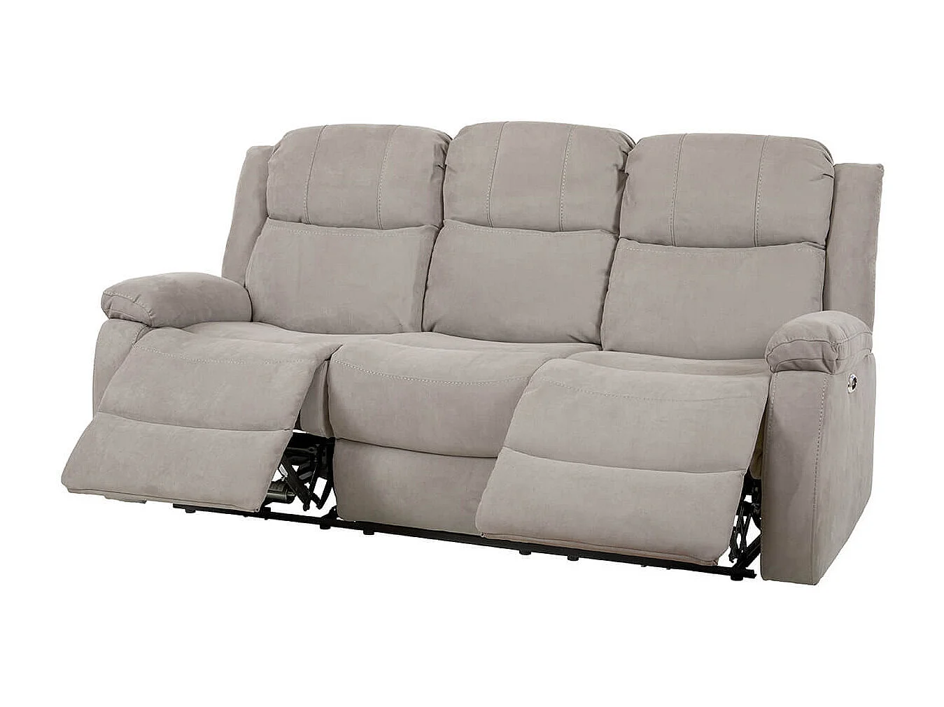 LORYS - Canapé Relax Electrique 3 Places Tissu Gris Clair