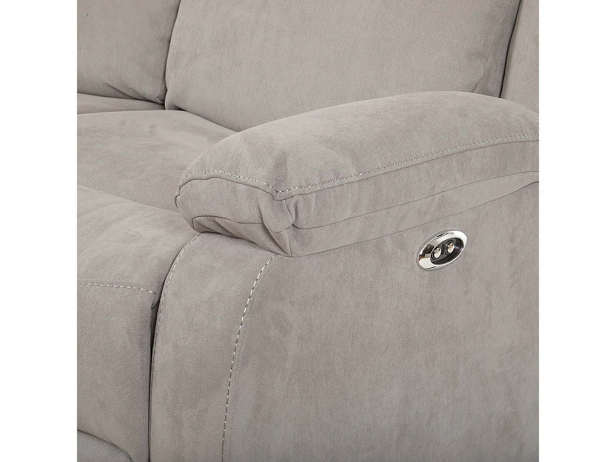 LORYS - Canapé Relax Electrique 3 Places Tissu Gris Clair