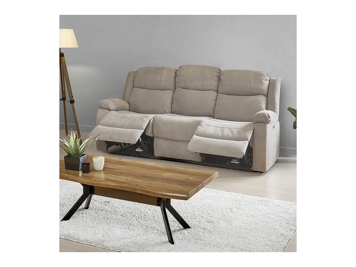 LORYS - Canapé Relax Electrique 3 Places Tissu Gris Clair