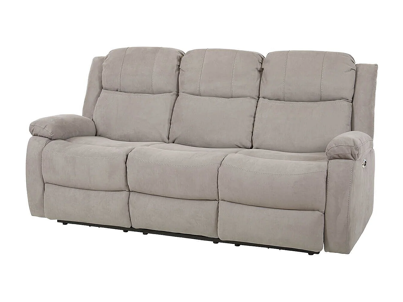 LORYS - Canapé Relax Electrique 3 Places Tissu Gris Clair