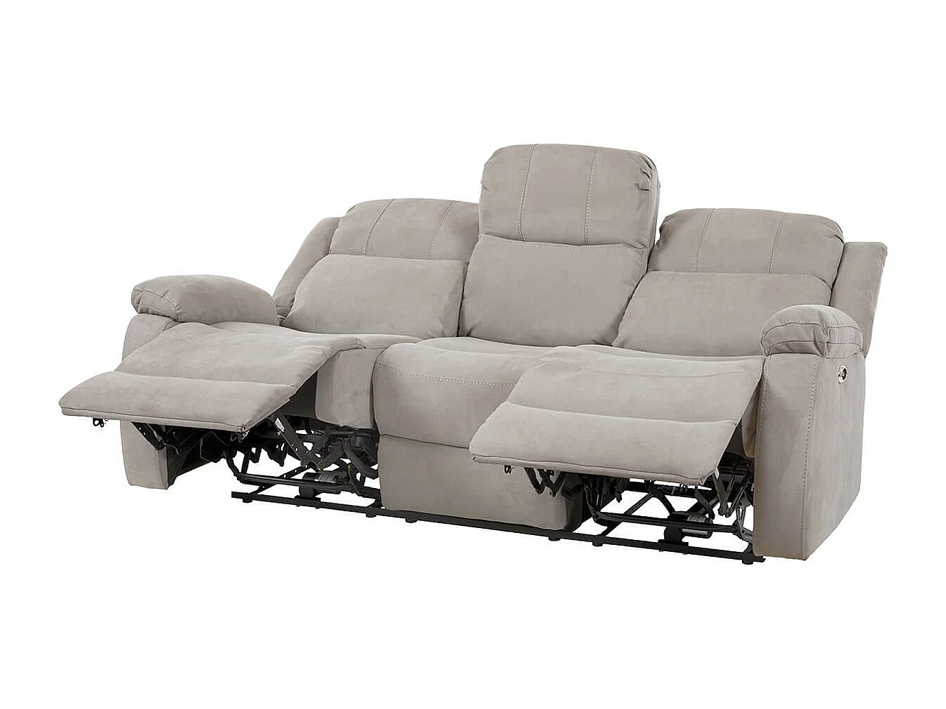 LORYS - Canapé Relax Electrique 3 Places Tissu Gris Clair