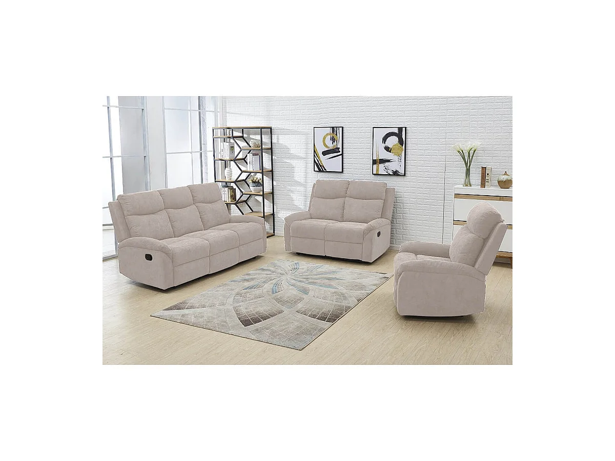 SACRAMENTO - Canapé Relax Manuel 3 Places Tissu Gris Taupe