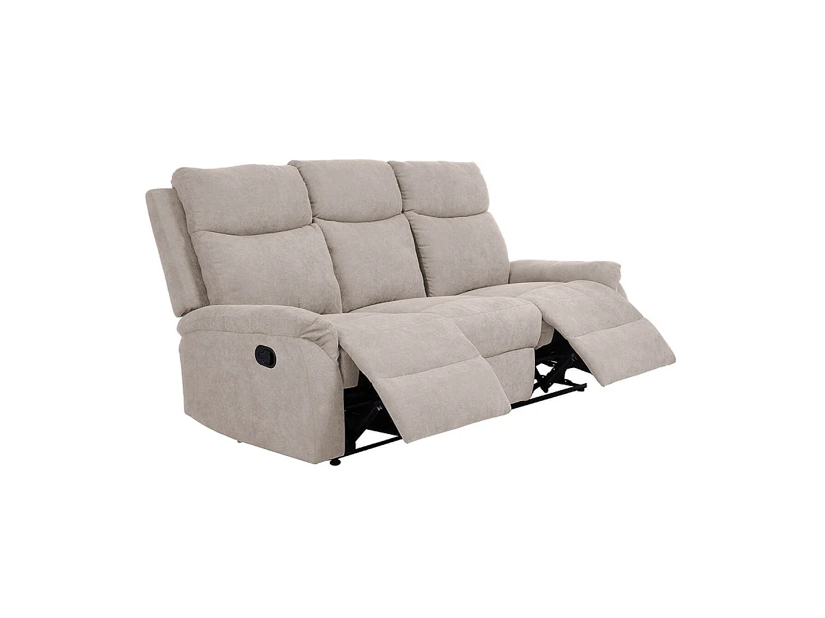 SACRAMENTO - Canapé Relax Manuel 3 Places Tissu Gris Taupe