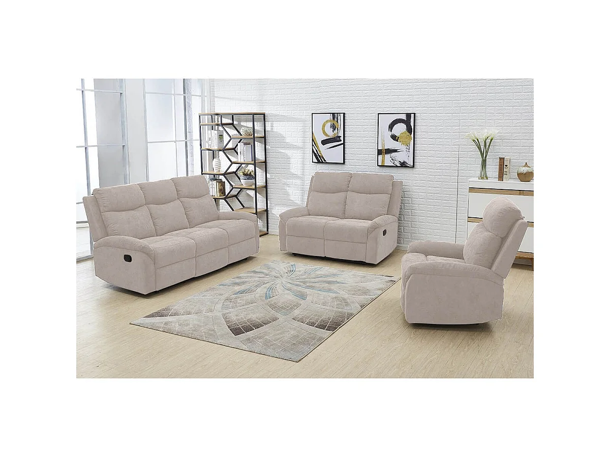 SACRAMENTO - Canapé Relax Manuel 3 Places Tissu Gris Taupe