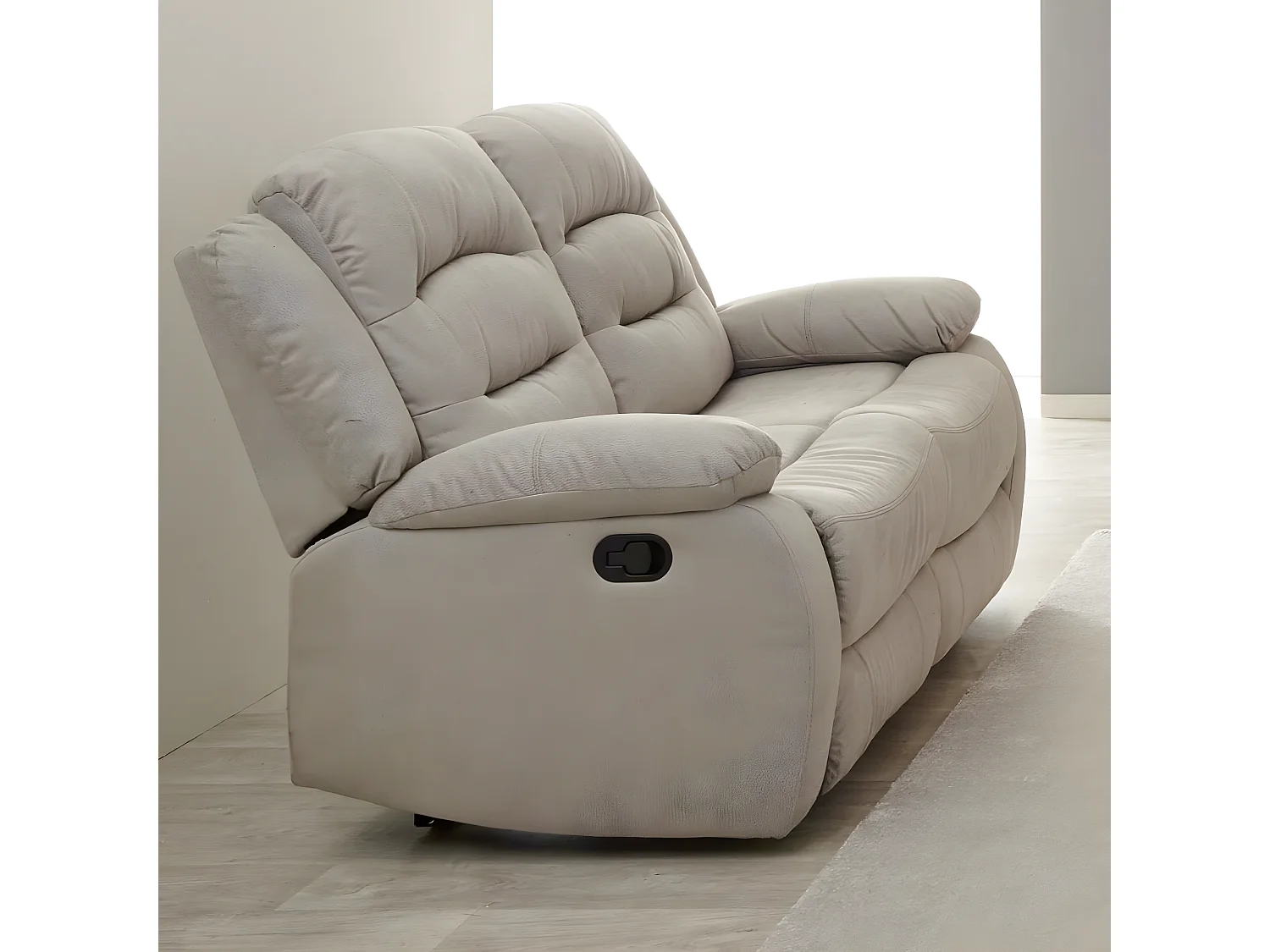 JANS - Canapé Relax Manuel 2 Places Tissu Beige