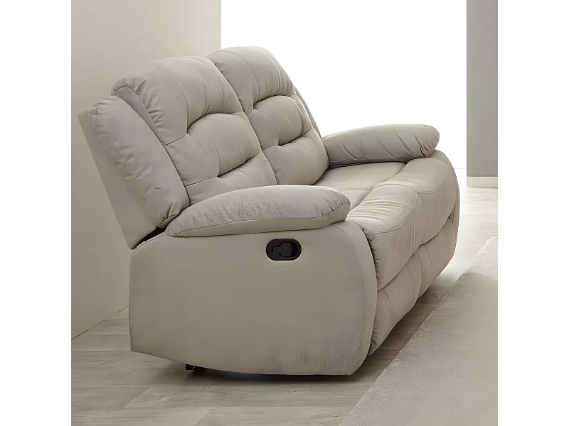 JANS - Canapé Relax Manuel 2 Places Tissu Beige