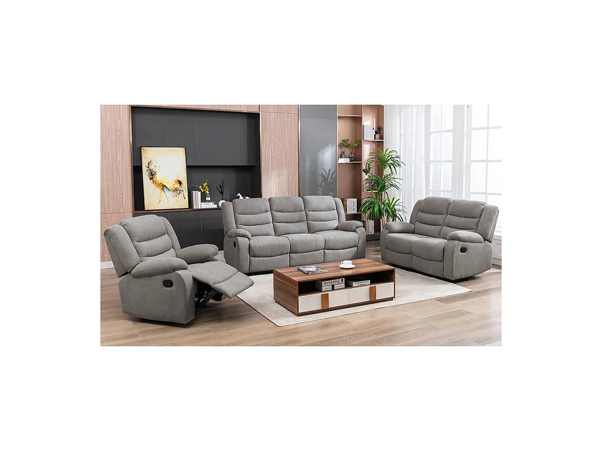 PHOENIX - Canapé Relax Manuel 2 Places Tissu Gris