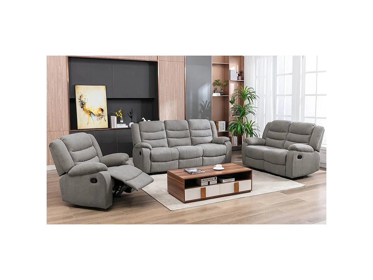 PHOENIX - Canapé Relax Manuel 2 Places Tissu Gris