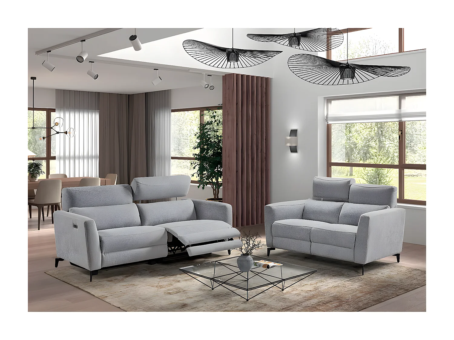 MUMBAI - Canapés Relax 3 Places Electrique et 2 Places Fixe Gris Foncé