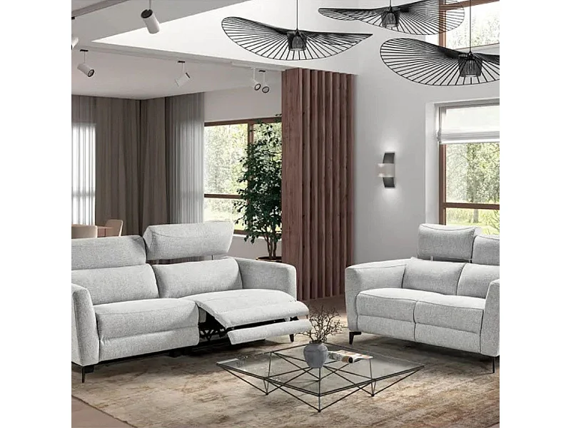 MUMBAI - Canapés Relax 3 Places Electrique et 2 Places Fixe Gris Clair