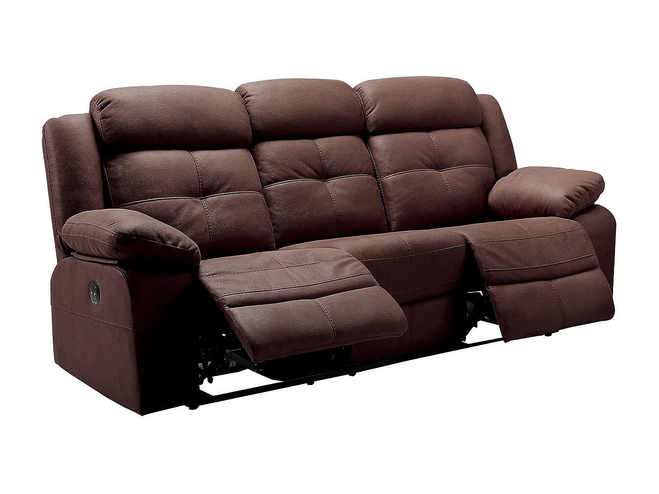 FABARES - Canapé 3 Places + Fauteuil Relax Electrique Chocolat