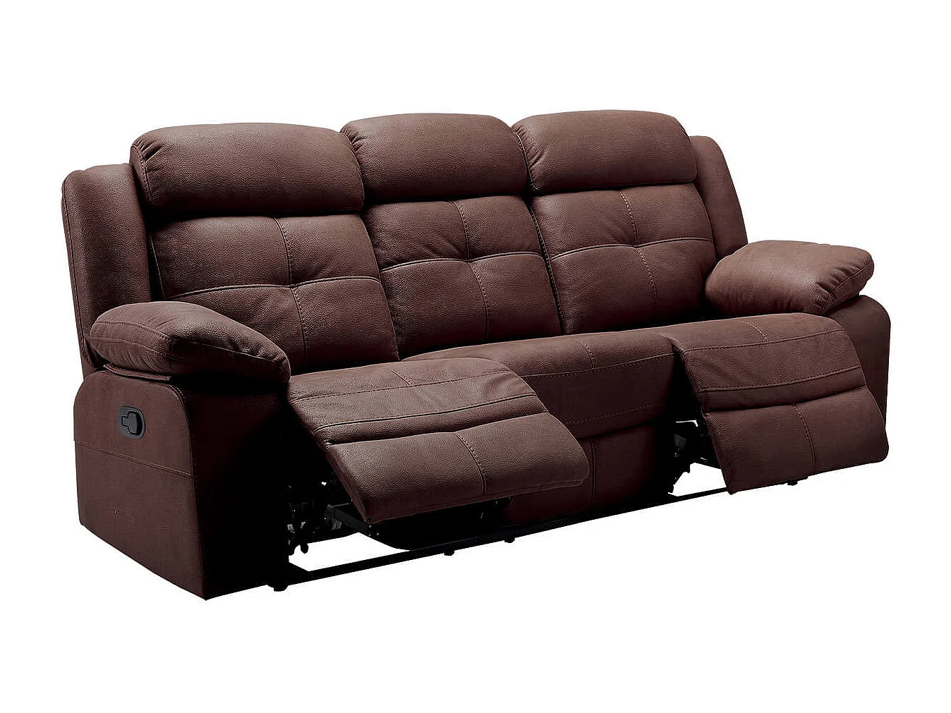 FABARES - Canapé 3 Places + Fauteuil Relax Manuel Chocolat