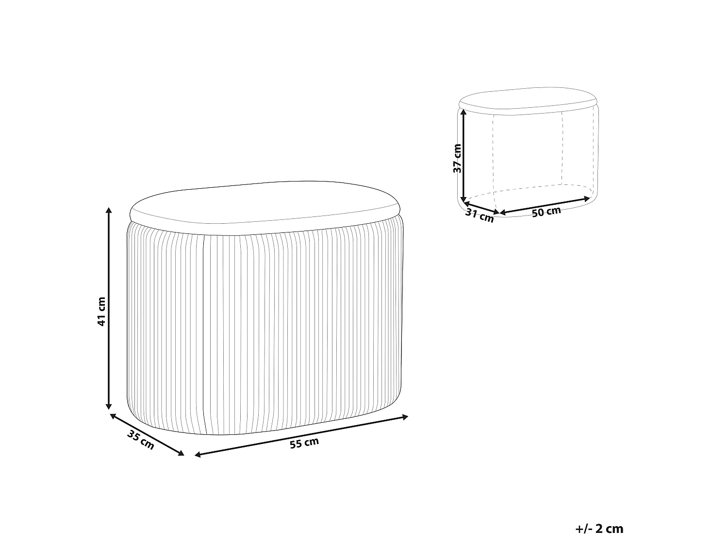 Pouf mit Stauraum RICHLAND Samtstoff Beige 55 cm 35 cm 41 cm