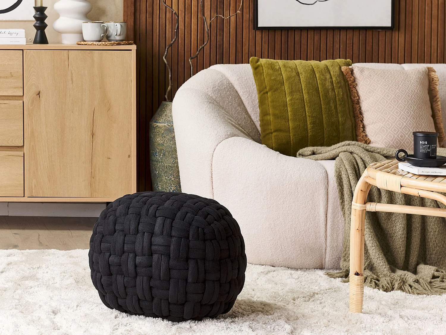 Pouf HOPA Samtstoff Schwarz 45 cm 45 cm 35 cm