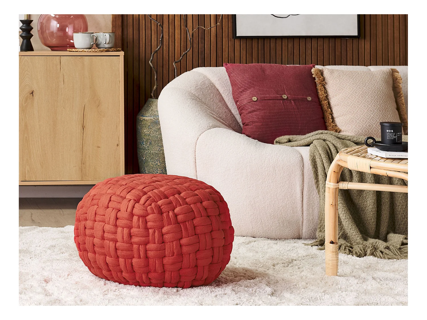 Pouf HOPA Velours Rouge