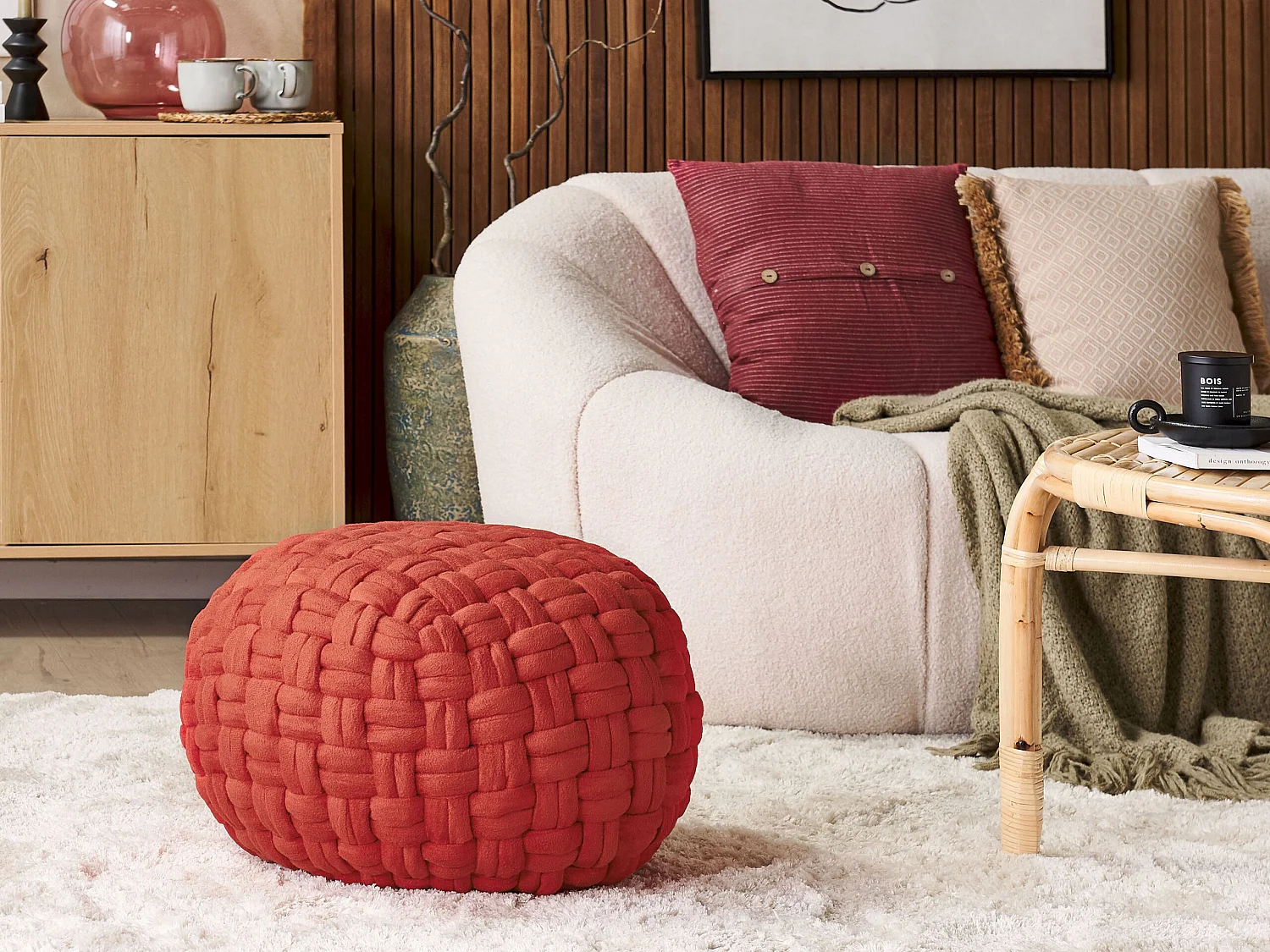 Pouf HOPA Samtstoff Rot 45 cm 45 cm 35 cm