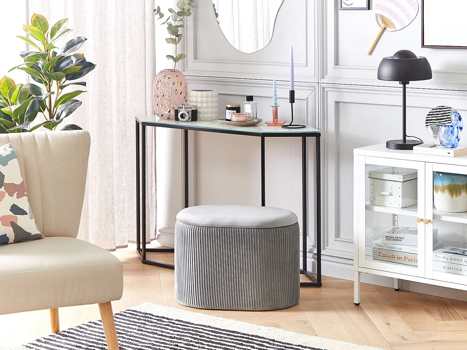 Pouf de rangement RICHLAND Velours Gris clair