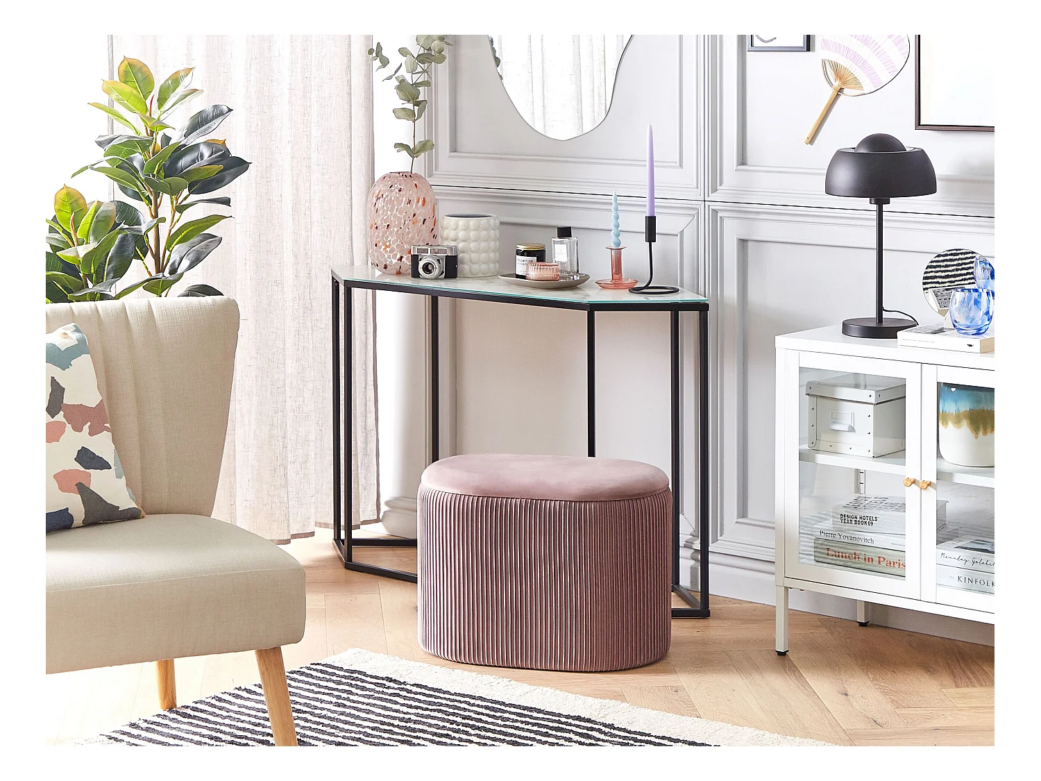 Pouf de rangement RICHLAND Velours Rose